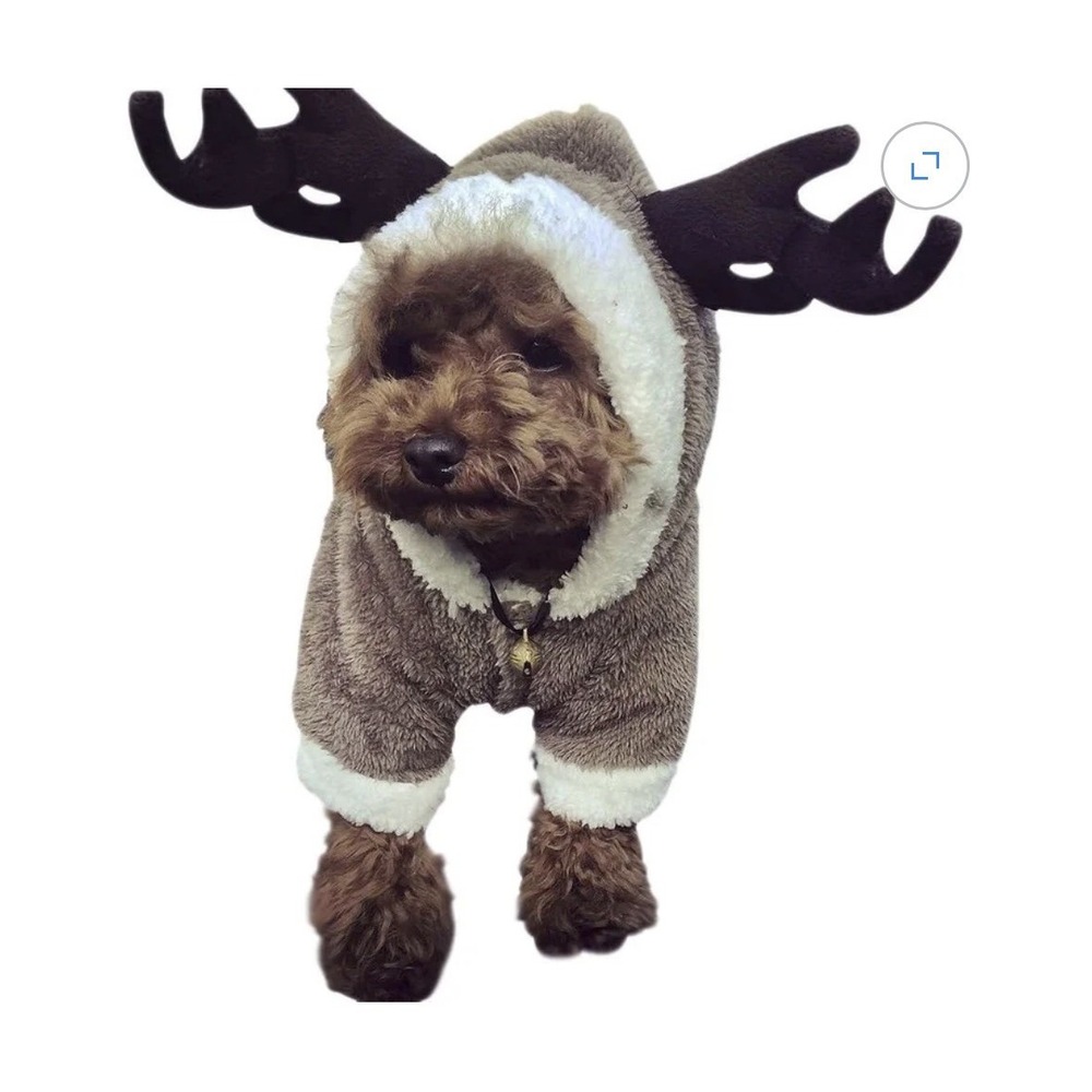 Reindeer Dog Costume – Brown Plush Fleece Christmas Pet Costume Size Small